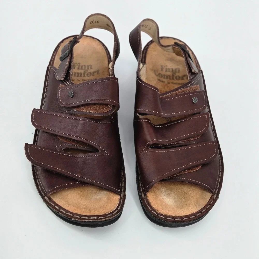 Finn Comfort Baltrum Brown Leather Triple Strap Comfort Men's Sandal EU 40 US 7